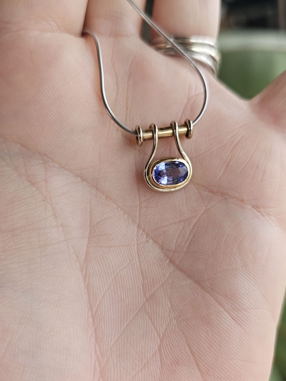 14k tanzanite necklace! White gold snake chain and the pendant is yellow gold. T - Picture 10 of 12